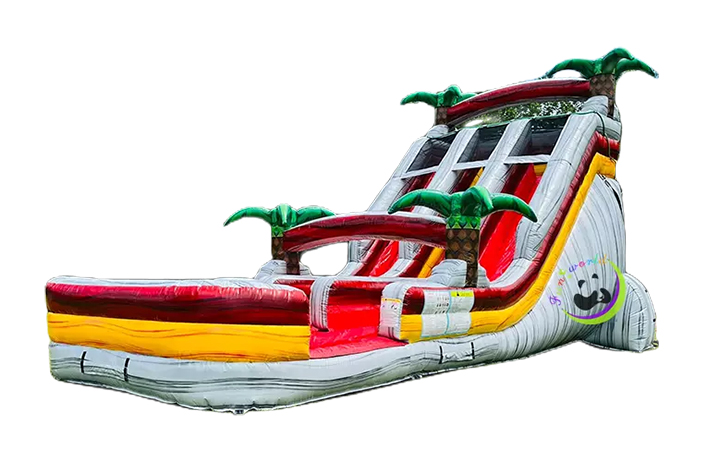 Gray Color Tropical Theme Dual Lane Inflatable Water Slide FWS383