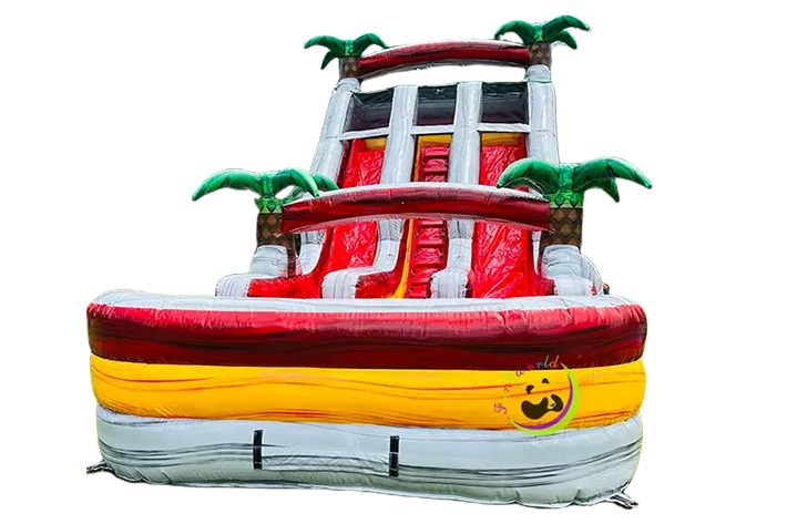 Gray Color Tropical Theme Dual Lane Inflatable Water Slide FWS383