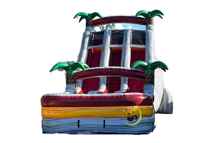 Gray Color Tropical Theme Dual Lane Inflatable Water Slide FWS383