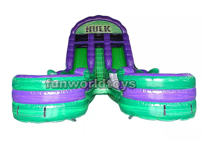 Inflatable green smash double water slides FWS268