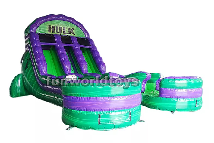 Inflatable green smash double water slides FWS268