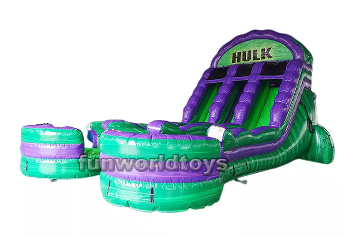 Inflatable green smash double water slides FWS268