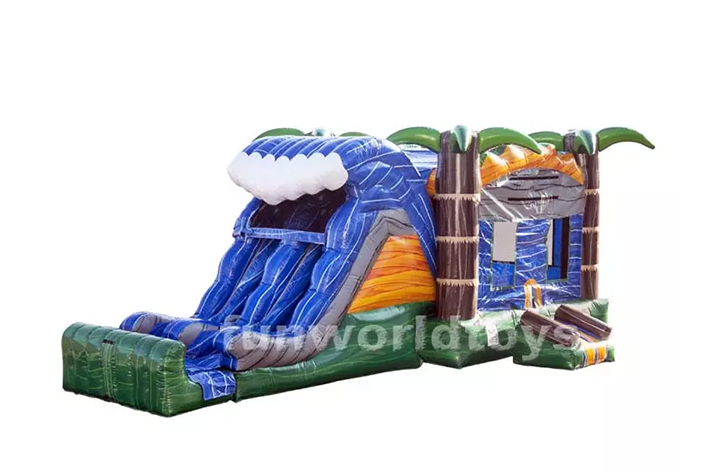 Attractive tropical inflatable castle and slide combo FWZ270