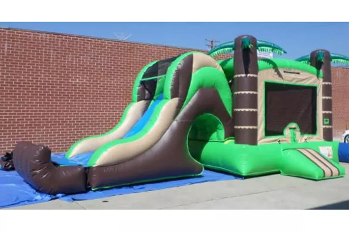 Green palm tree bounce house water slide FWZ282