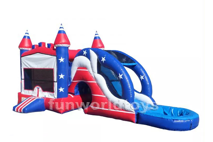 Inflatable american bounce house with dry wet slide FWZ307