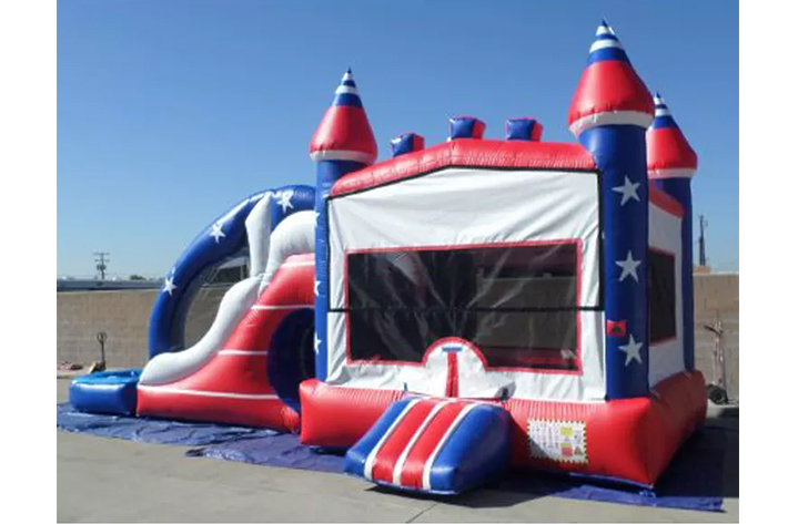 Inflatable american bounce house with dry wet slide FWZ307