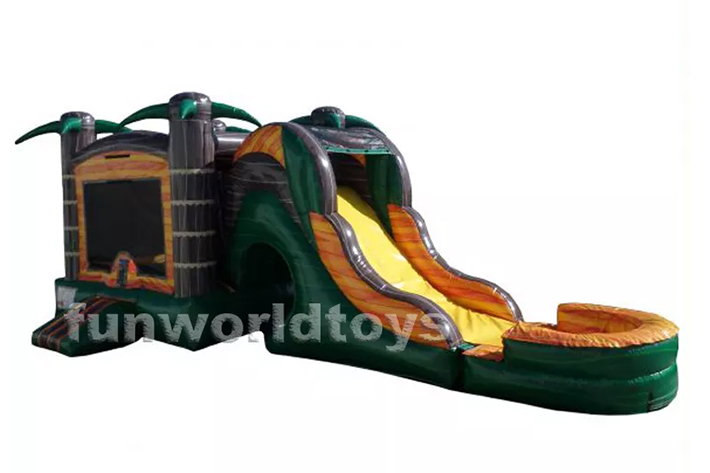 Inflatable Palm tree marble bounce house with dry wet slide FWZ306