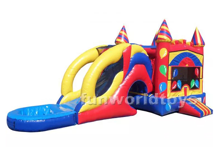 Colorful inflatable balloon bounce house with dry wet slide FWZ304