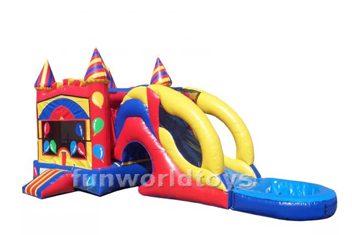 Colorful inflatable balloon bounce house with dry wet slide FWZ304