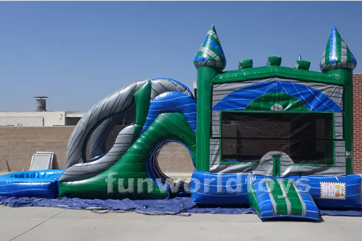 Green inflatable Marble bounce house with dry wet slide FWZ303