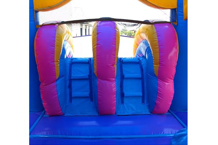 Pink bounce house with double lane slide FWZ327