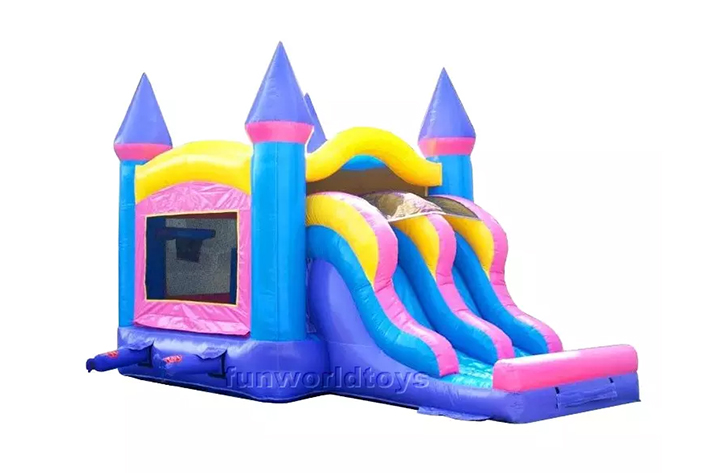 Pink bounce house with double lane slide FWZ327