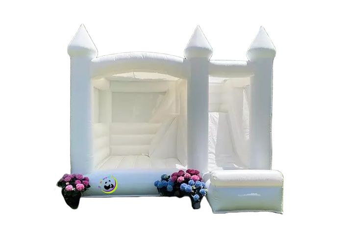 White wedding bounce house with slide FWW38