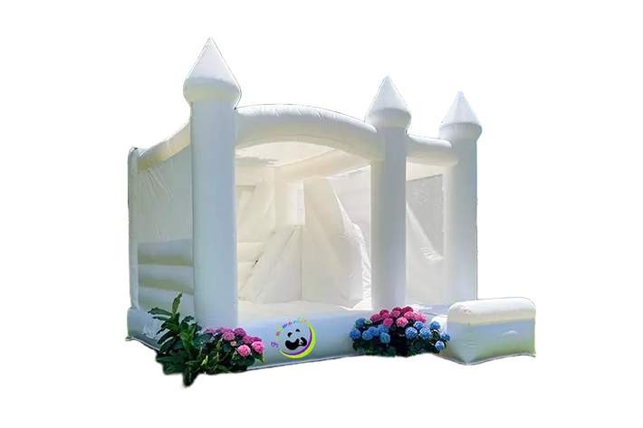 White wedding bounce house with slide FWW38