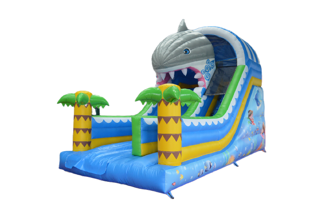 Process of creating an inflatable shark theme dry slide from design to shipment